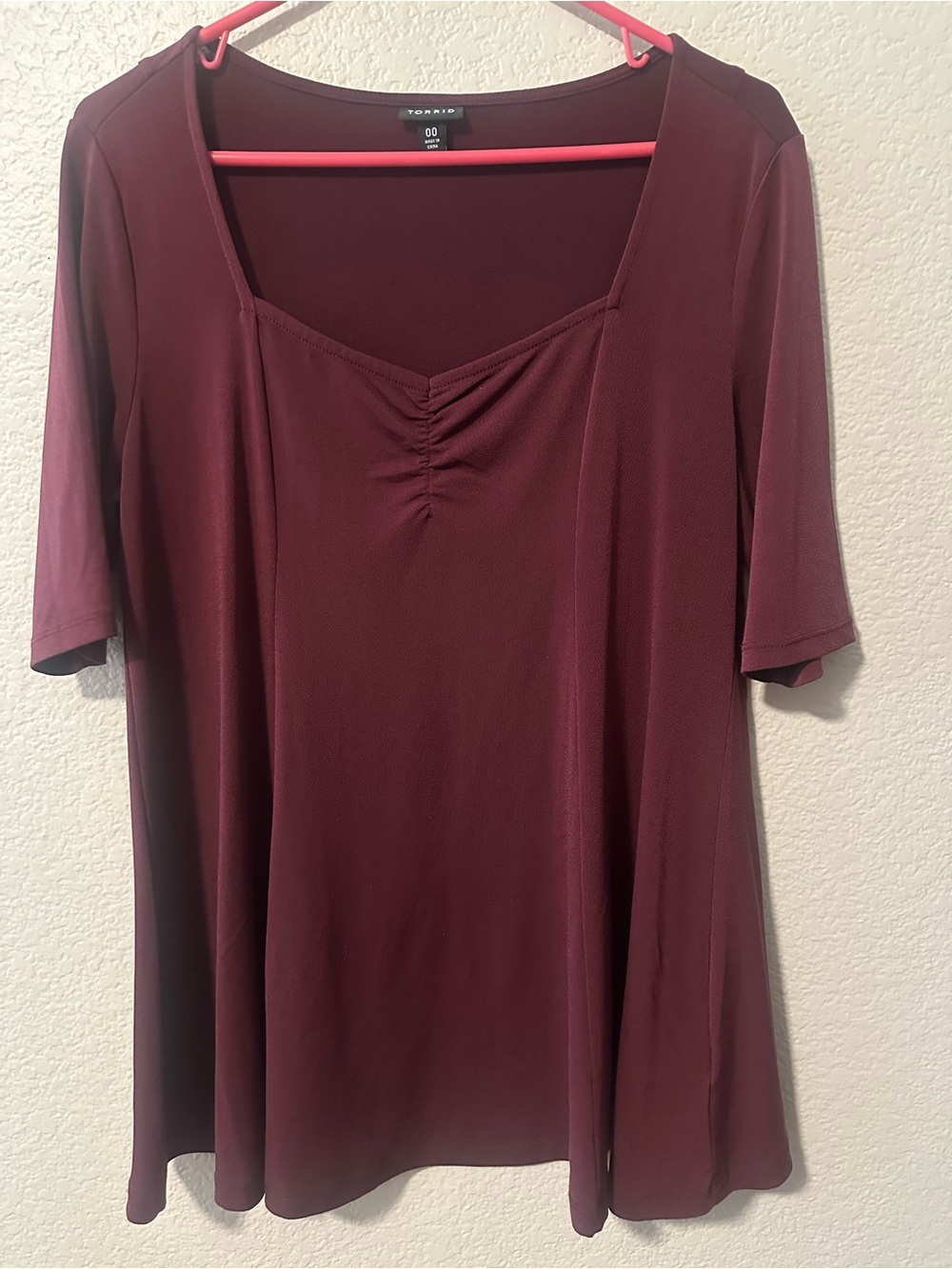 torrid Burgundy Square-Neck Short Sleeve Top Size 00 Medium 10